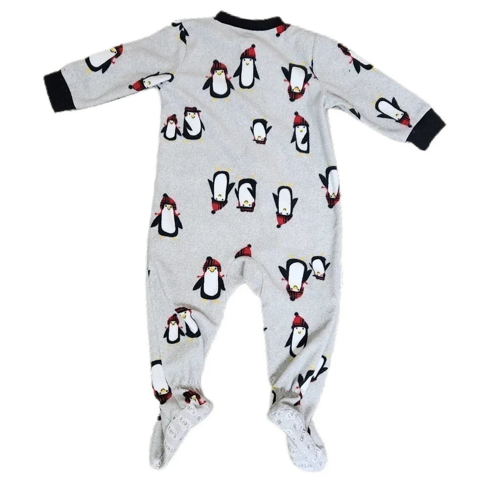 Carter's Penguin One Piece Sleeper Feet Baby Size 12 Months Gray With Black Trim